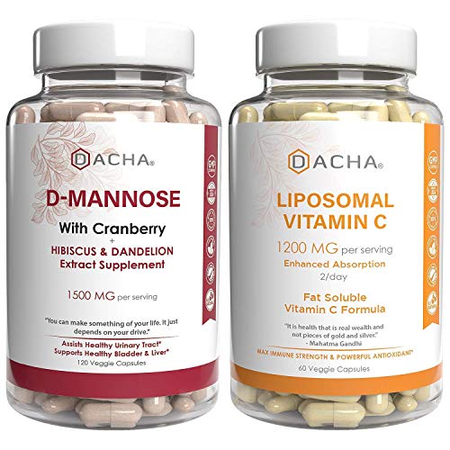 Ultimate Urinary Tract Health Bundle  D Mannose UTI Prevent and Liposomal Vitamin C, with Cranberry, Ascorbyl Palmitate, Enhanced Absorption Formula, Detox, Dietary Supplement, Bladder Support