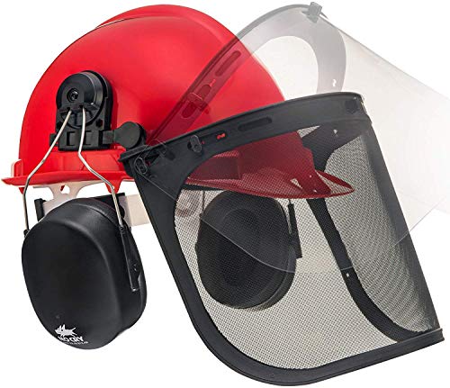 NoCry 6-in-1 Industrial Forestry Safety Helmet and Hearing Protection System with Two Protective Visors