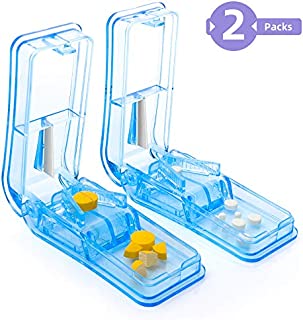 2-Pack Pill Cutter - Pill Splitter with Stainless Steel Blade for Cutting Small Pills or Large Pills in Half, Easy Cut Pills for Tablet Vitamin and Big Medicine. (Light Blue)