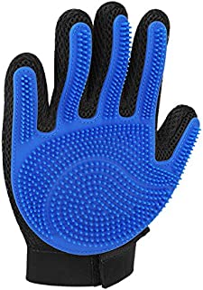 Flexzion Pet Grooming Glove, Right Hand (Blue) - Gentle Deshedding Dander Hair Remover Glove Brush - Massage Mitt with Breathable Mesh Material & Silicone Tips for Long Short Fur Dogs Cats Horses