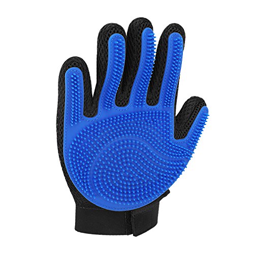 Flexzion Pet Grooming Glove, Right Hand (Blue) - Gentle Deshedding Dander Hair Remover Glove Brush - Massage Mitt with Breathable Mesh Material & Silicone Tips for Long Short Fur Dogs Cats Horses