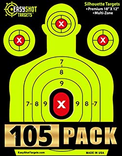 105-PACK EasyShot Shooting Targets 18 X 12 inch. Shots are Easy to See with Our High-Vis Neon Yellow & Red Colors. Thick Silhouette Paper Sheets for Pistols, Rifles, BB Guns, Airsoft and More.