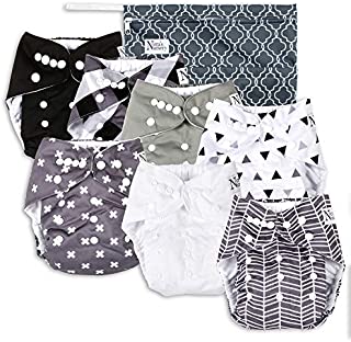 Unisex Baby Cloth Pocket Diapers 7 Pack, 7 Bamboo Inserts, 1 Wet Bag by Nora's Nursery