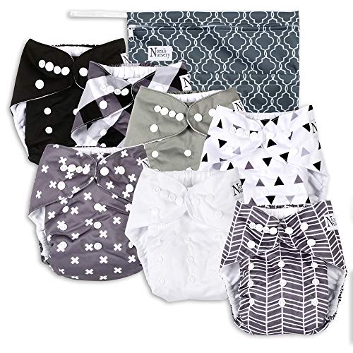 Unisex Baby Cloth Pocket Diapers 7 Pack, 7 Bamboo Inserts, 1 Wet Bag by Nora's Nursery