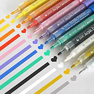 Acrylic Paint Markers Set - Permanent Paint Pens for Plastic, Glass, Ceramic, Wood, Cloth, Rubber, Rock and any surface. 12 Water based. Water resistent (Original Version)