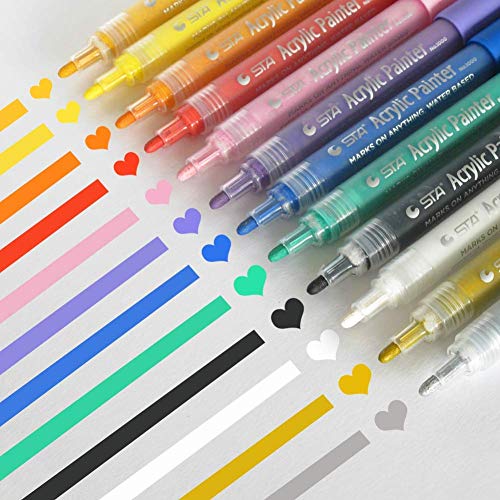 Acrylic Paint Markers Set - Permanent Paint Pens for Plastic, Glass, Ceramic, Wood, Cloth, Rubber, Rock and any surface. 12 Water based. Water resistent (Original Version)