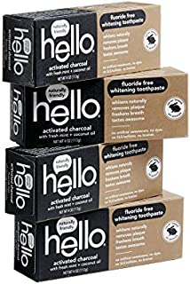 Hello Oral Care Activated Charcoal Teeth Whitening Fluoride Free and SLS Free Toothpaste, 4 Count