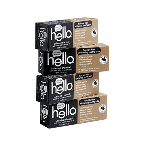 Hello Oral Care Activated Charcoal Teeth Whitening Fluoride Free and SLS Free Toothpaste, 4 Count