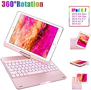 iPad Keyboard Case 9.7 for iPad 2018 (6th Gen) iPad 2017 (5th Gen) iPad Pro 9.7 iPad Air 2 & Air 1 - Wireless Keyboard Auto Sleep/Wake - Backlit 10 Color - iPad Case with Keyboard - Rose Gold