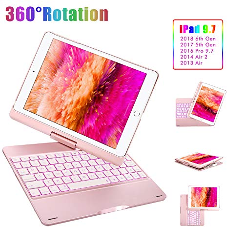 iPad Keyboard Case 9.7 for iPad 2018 (6th Gen) iPad 2017 (5th Gen) iPad Pro 9.7 iPad Air 2 & Air 1 - Wireless Keyboard Auto Sleep/Wake - Backlit 10 Color - iPad Case with Keyboard - Rose Gold