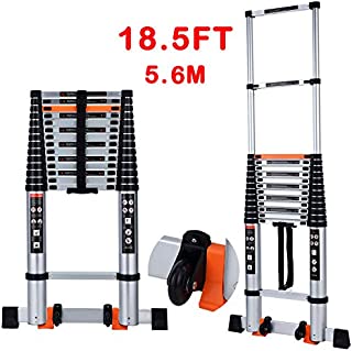 Telescoping Ladder Extension Multi-Purpose 18.5 FT Aluminum Foldable Industrial Compact Loft Ladder Household Daily or Emergency Use Portable Extendable Step Ladders 330 lb Large Loading Capacity