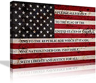 Large American Flag Canvas Wall Art Pledge of Allegiance Art American Flag Wall Art Artwork Picture Framed Canvas Paintings HD Prints Home Decor, Ready to Hang