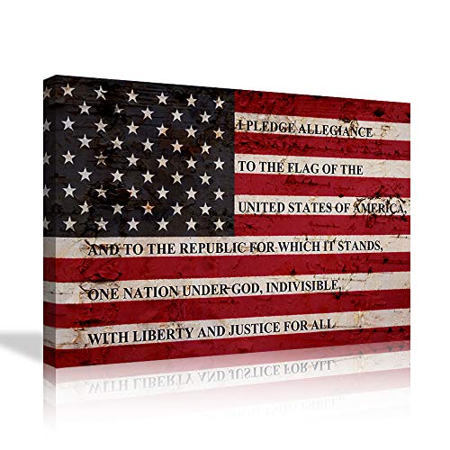 Large American Flag Canvas Wall Art Pledge of Allegiance Art American Flag Wall Art Artwork Picture Framed Canvas Paintings HD Prints Home Decor, Ready to Hang