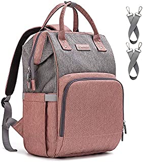 Diaper Bag Backpack Nappy Bag Upsimples Baby Bags for Mom and Dad Maternity Diaper Bag with USB Charging Port Stroller Straps Thermal Pockets,Water Resistant, Pink Gray