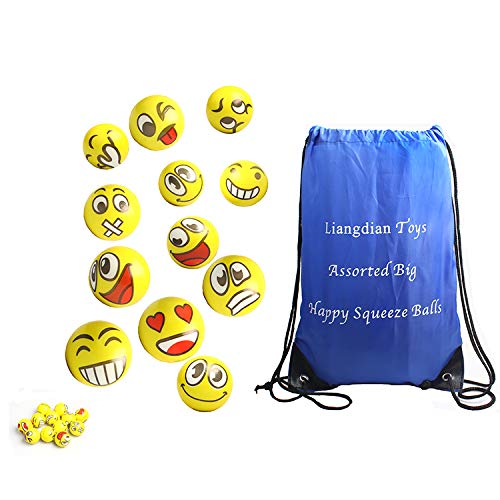 Z.H.B Assorted Big Happy Emoji Face Squeeze Balls for Stress Reducer / Anxiety Relieves (Perfect for Theme Party, Birthday Party) Fun Office Stocking Stuffer