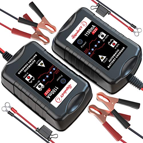 [2-Pack] LEICESTERCN 12V Battery Trickle Charger Maintainer Portable Smart Float Charger for Car Motorcycle Lawn Mower SLA AGM GEL CELL WET Lead Acid Batteries