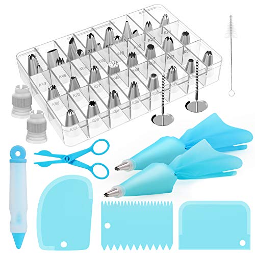 Kootek 42-Piece Cake Decorating Tools Kit Baking Supplies with Numbered Icing Tips, Pastry Bags, Smoother, Piping Nozzles Coupler, Flower Nails, Decorating Pen, Flower Lifter for Cupcakes Cookies