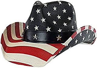 Vintage USA American Flag Cowboy Hat w/ Western Shape-It Brim, Premium Stars and Stripes, One Size