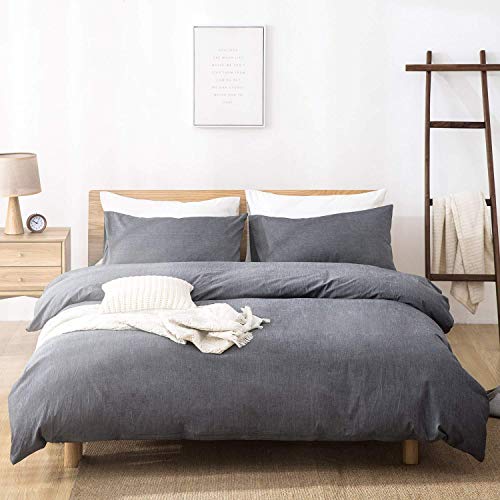 SORMAG Duvet Cover King Size 3 Piece, 100% Washed Cotton Comforter Cover, 800 Thread Count Solid Color and Ultra Soft with Zipper Closure, Corner Ties, Simple Bedding Style, Gray