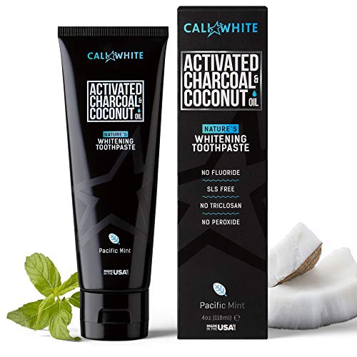 Cali White Activated Charcoal & Organic Coconut Oil Teeth WHITENING Toothpaste, Made in USA, Best Natural Whitener, Vegan, Fluoride Free, Sulfate Free, Organic, Black Tooth Paste, Pacific Mint (4oz)