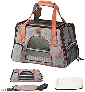 perfrom Pet Carrier with Fleece Sleeping Mat, Airline Approved Soft Sided Pet Travel Carrying Handbag Car Seat Safe Carrier,in Luggage Cart for Cats Small Dogs Breathable 4-Windows Design (Dark Grey)