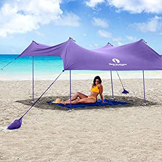 Red Suricata Family Beach Sunshade - Sun Shade Canopy | UPF50 UV Protection | Tent with 4 Aluminum Poles, 4 Pole Anchors, 4 Sandbag Anchors | Large & Portable Shelter Tarp (Purple, Large)