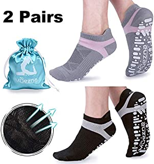 Muezna Non Slip Yoga Socks for Women, Anti-Skid Pilates, Barre, Bikram Fitness Socks with Grips, Size 5-10