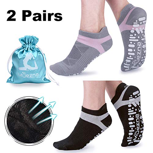 Muezna Non Slip Yoga Socks for Women, Anti-Skid Pilates, Barre, Bikram Fitness Socks with Grips, Size 5-10