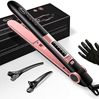 Deogra Flat Iron for African American Hair, Silk Press Flat Irons, Ceramic Tourmaline Ionic Flat Iron Hair Straightener with Keratin & Argan Oil Infused Plates, 1 inch 430 Curling Flat Iron