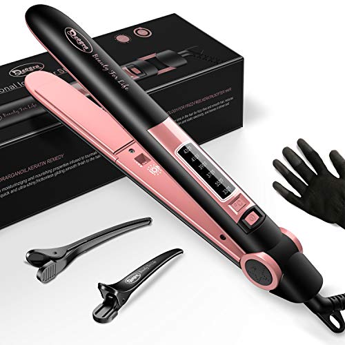 Deogra Flat Iron for African American Hair, Silk Press Flat Irons, Ceramic Tourmaline Ionic Flat Iron Hair Straightener with Keratin & Argan Oil Infused Plates, 1 inch 430 Curling Flat Iron