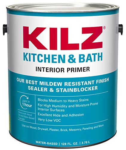 KILZ L204511 Kitchen & Bath Interior Latex Primer/Sealer/Stainblocker with Mildew-Resistant Finish, White, 1-Gallon, 1 Gallon, 4 l