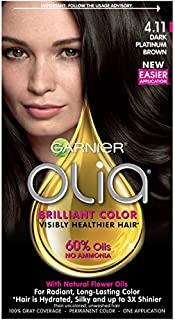 Garnier Olia Ammonia-Free Brilliant Color Oil-Rich Permanent Hair Color, 4.11 Dark Platinum Brown (Pack of 1) Brown Hair Dye (Packaging May Vary)