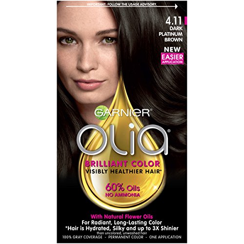 Garnier Olia Ammonia-Free Brilliant Color Oil-Rich Permanent Hair Color, 4.11 Dark Platinum Brown (Pack of 1) Brown Hair Dye (Packaging May Vary)