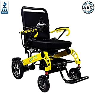 Elite Wheelchair Foldable Electric Power Wheelchair, Heavy Duty, Indoors/Outdoors, Wide Seat, Fits Any Car Trunk, Safe for Air Travel, Cover Bag, Cup Holder and 1 Battery Included, W5521 (Yellow)