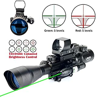 UUQ 4-12X50 Rifle Scope Red &Green Illuminated Range Finder Reticle W/Green Laser Sight and 4 Tactical Holographic Red Dot Reflex Sight