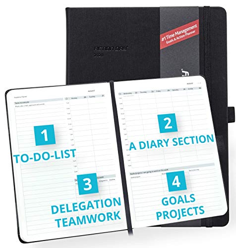 Clearance Sale - Action Day Academic Planner 2019-2020 - #1 Time Management Design & Get Things Done, Daily Weekly Monthly Yearly Journal, Agenda, Hardcover, Pocket, Pen Loop (8x11, Black)