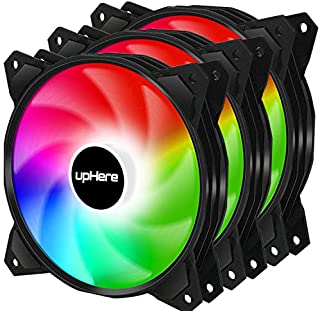 upHere Long Life 120mm 3-Pin High Airflow Quiet Edition Rainbow LED Case Fan for PC Cases, CPU Coolers, and Radiators 3-Pack,(PF120CF3-3)