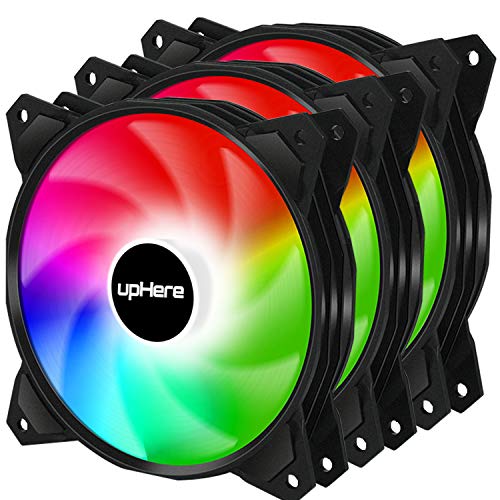 upHere Long Life 120mm 3-Pin High Airflow Quiet Edition Rainbow LED Case Fan for PC Cases, CPU Coolers, and Radiators 3-Pack,(PF120CF3-3)