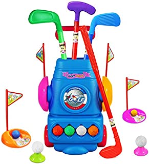 WTOR Kids Golf Club Set, 8 Golf Balls Toy Plastic Golf Cart with Wheels, Sports Toys Gift for Boys Girls 3 4 5 6 Year Old Outdoor Toys