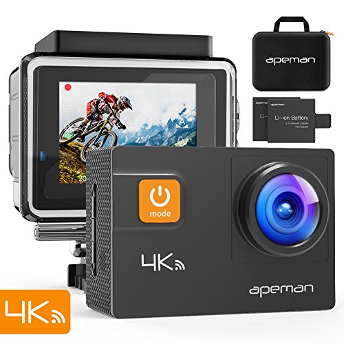 US Stock 3-6 Days Delivery APEMAN A80 Action Camera 4K 20MP Wi-Fi Sports Cam 4X Zoom EIS 40M Waterproof Underwater Camcoder with 19 Accessories and Carring Case, for Yutube/Vlog Videos, PC Webcam