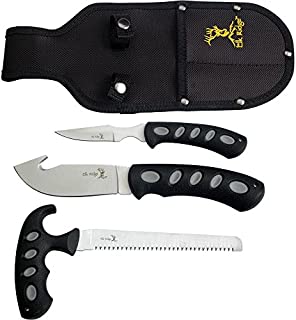 Elk Ridge - Outdoors 3-PC Hunting Knife Set - Satin Finish Stainless Steel Blades, Black Nylon Fiber Handles, Includes Combo Sheath - Hunting, Camping, Survival - ER-252