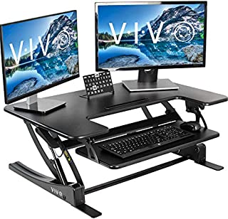 VIVO Black Height Adjustable 36 inch Stand up Desk Converter | Quick Sit to Stand Tabletop Dual Monitor Riser (DESK-V000V)