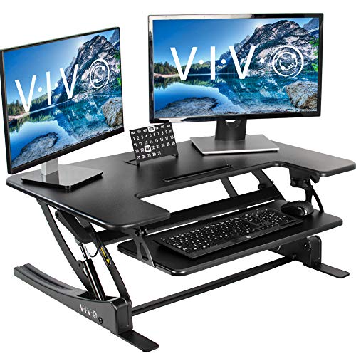 VIVO Black Height Adjustable 36 inch Stand up Desk Converter | Quick Sit to Stand Tabletop Dual Monitor Riser (DESK-V000V)