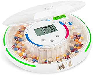 LiveFine Automatic Pill Dispenser with 28-Day Electronic Medication Organizer, 6 Dosage Templates, Easy-Read LCD Display, Sound & Light Alerts & Key for Prescriptions, Vitamins, Supplements & More