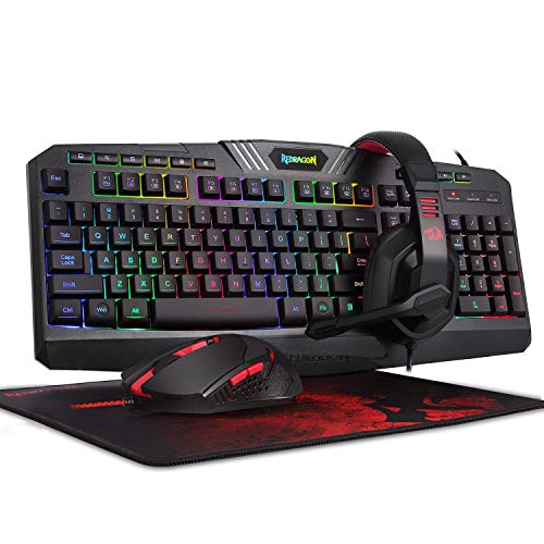 Redragon S101 Wired RGB Backlit Gaming Keyboard and Mouse, Gaming Mouse Pad, Gaming Headset Combo All in 1 PC Gamer Bundle for Windows PC  (Black)