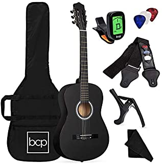 Best Choice Products 38in Beginner All Wood Acoustic Guitar Starter Kit w/Case, Strap, Digital Tuner, Pick, Strings - Matte Black