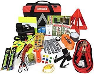 BLIKZONE Auto Roadside Assistance Car Kit Classic 81 Pc for Vehicle Emergency: Portable Air Compressor, Jumper Cables, Tire Repair Kit and All The Essential Tools, Accessories and Stuff to Drive Safe