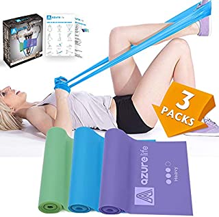 A AZURELIFE Resistance Bands, Professional Non-Latex Elastic Exercise Bands, 5 ft. Long Stretch Bands for Physical Therapy, Yoga, Pilates, Rehab, at-Home or The Gym Workouts, Strength Training