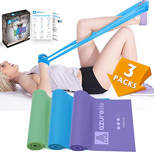 A AZURELIFE Resistance Bands, Professional Non-Latex Elastic Exercise Bands, 5 ft. Long Stretch Bands for Physical Therapy, Yoga, Pilates, Rehab, at-Home or The Gym Workouts, Strength Training