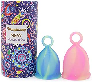 FENGHUANG Menstrual Cup with Ring for Beginners-Easy Removal-Soft Reusable Period Cup Tampon and Pad Alternative Regular Flow 2 Cups